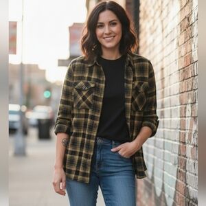 Dixxon Flannel Co Shirt Women's Yellow Plaid Gravel Pit Long Sleeve Size M